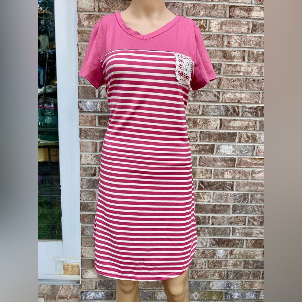 Dusty Pink & White Striped Tshirt Shift Dress